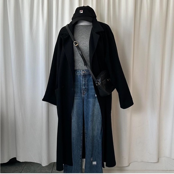 Central Park Jackets & Blazers - Vintage 80s Central Park double-breasted Wool black full-length overcoat size 14